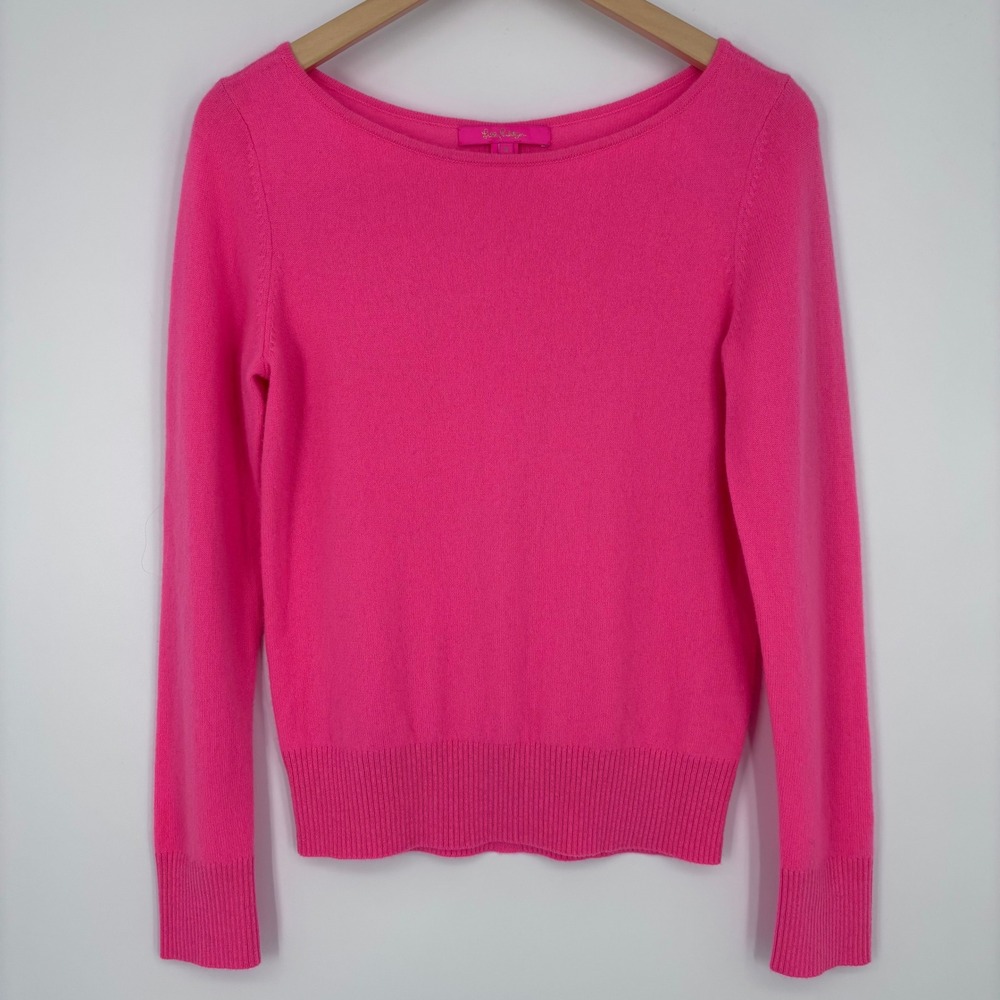 Lilly Pulitzer Fairley 100% Cashmere Sweater Womens S Pink Boatneck Button Back